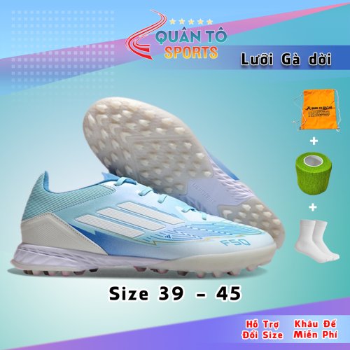 Giày Bóng Đá Adidas F50 Elite Lưỡi Gà Rời HQ TF Xanh Biển Trắng Messi