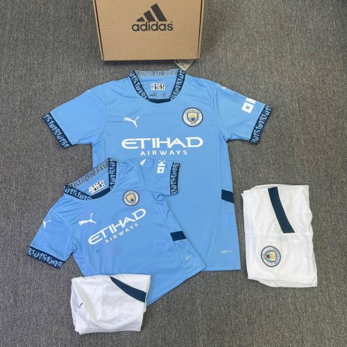 Bộ Bóng Đá Mancity Trẻ Em Sân Nhà 24/25 Xanh Biển
