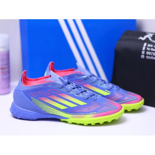 Giày Bóng Đá Adidas F50 Pro Xanh Biển Vạch Chuối Lưỡi Gà Liền HQ TF