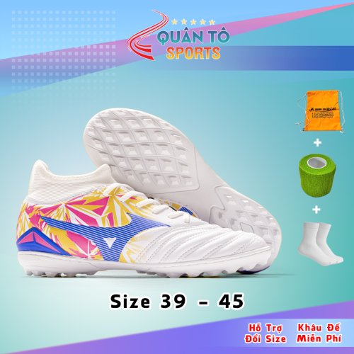 Giày Bóng Đá Mizuno Neo 4 ELLITE Đế cao su Đệm EVA cổ cao Trắng Đỏ Viền Xanh