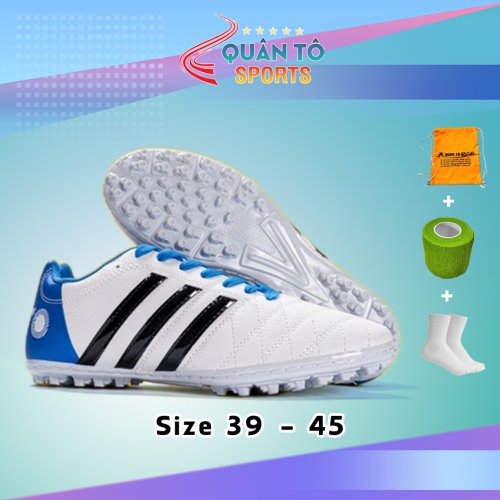 Giày Bóng Đá Trẻ Em  Wika 3 Sọc Toni Kroos Trắng Gót Xanh Biển