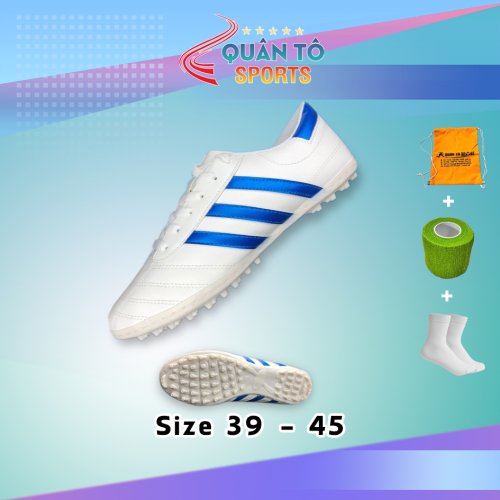 Giày Bóng Đá Wika 3 Sọc - Trắng Sọc Xanh Biển