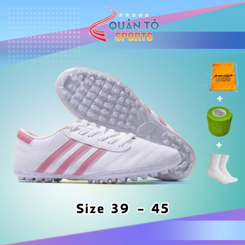 Giày Bóng Đá Wika 3 Sọc - Trắng Sọc Hồng