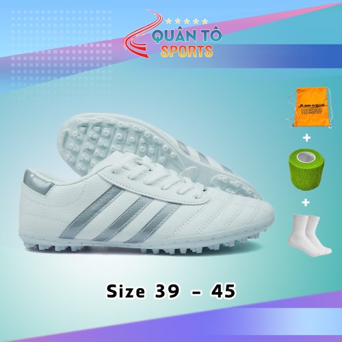 Giày Bóng Đá Wika 3 Sọc - Trắng Sọc Bạc