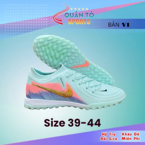 Giày Bóng Đá Nike Phantom GX2 Elite V1 Cổ Lửng TF Xanh Ngọc Gót Hồng