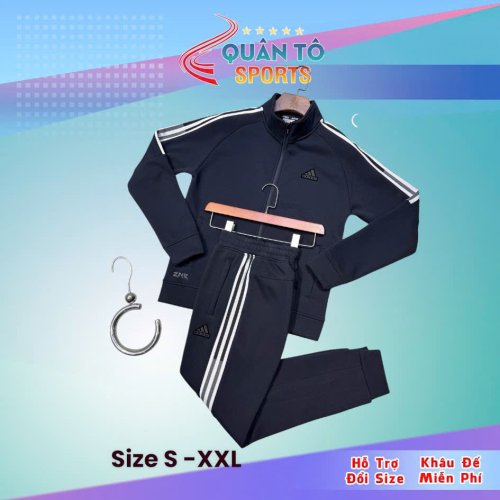 Bộ Thể Thao Adidas Cao Cấp 3 Sọc Tay Nửa Lót Nhung - Than