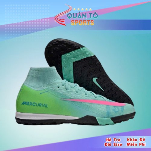 Giày Bóng Đá Nike Mercurial Superfly 10 Elite Cổ Cao TF Xanh Cây viền Hồng