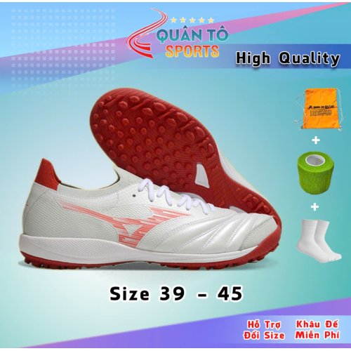 Giày Bóng Đá Mizuno Sala Beta Japan Trắng Viền Đỏ Cổ Lửng HQ TF