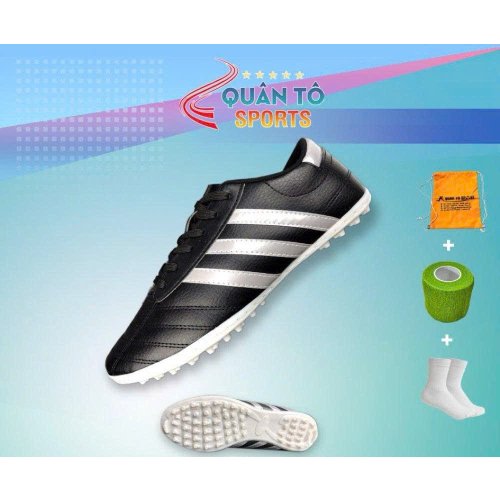 Giày Bóng Đá Trẻ Em Wika 3 Sọc - Đen Sọc Bạc