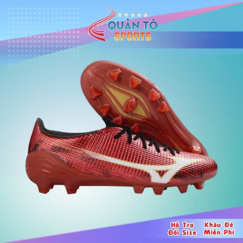 Giày Bóng Đá Mizuno Alpha III Elite Đỏ Vạch Trắng Lưỡi Gà Liền Đinh FG