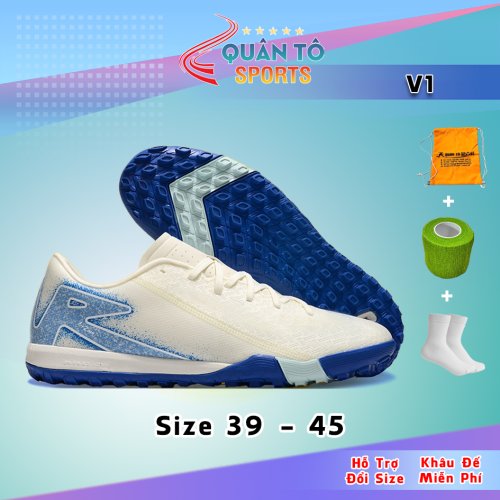 Giày Bóng Đá Mercurial Vapor16 Academy Đế Đệm Lưỡi Gà Rời Trắng Xanh TF