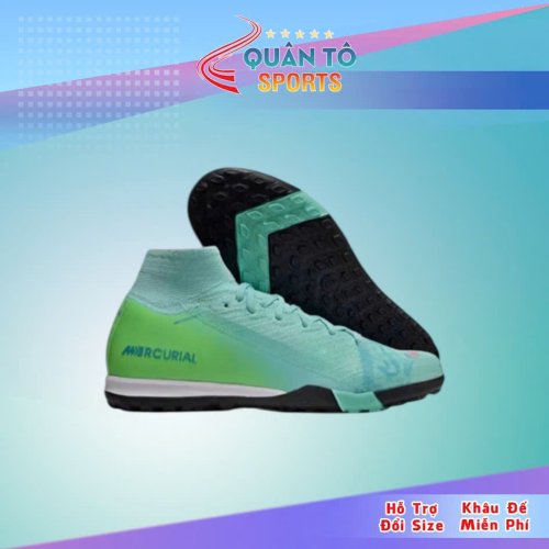 Giày Bóng Đá Nike Mercurial Superfly 10 Elite Cổ Cao TF Xanh Cây viền Hồng