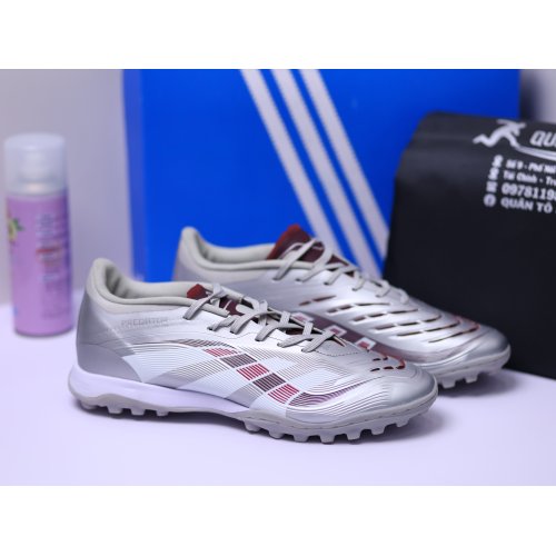Giày Bóng Đá Adidas Predator 25 Pro HQ TF Xám Bạc Vạch Trắng Đỏ
