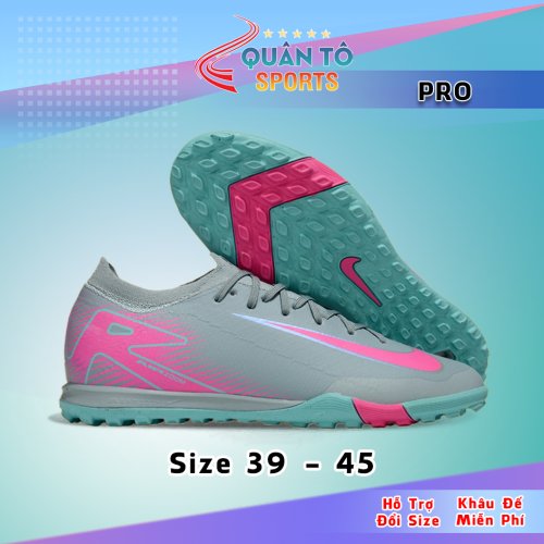 Giày Bóng Đá Nike Mercurial VAPOR 16 PRO Đế Đệm Cổ Lửng TF.Xanh Xám Vạch Hồng
