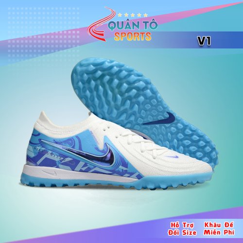 Giày Bóng Đá Nike Phantom GX2 Elite V1 Cổ Lửng TF Trắng Gót Xanh Dương Vạch Đen