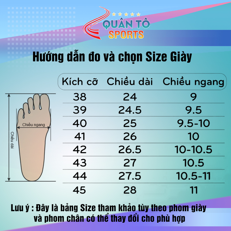 bang do size giay